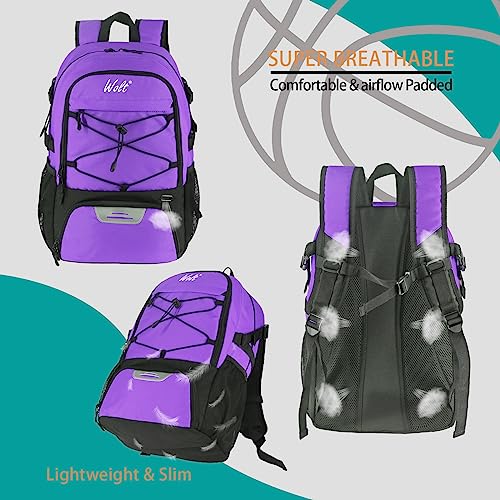 WOLT Basketball Backpack Large Sports Bag with Separate Ball Holder & Shoes Compartment, Best for Basketball, Soccer,Gym - color: Purple