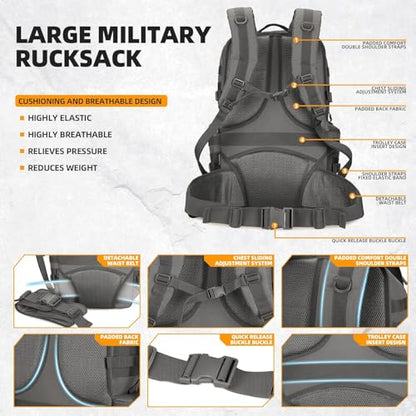 50L Military Tactical Backpack 3 Day Assault Pack Molle Daypack Hiking Backpack for Men and Women - color: Gray