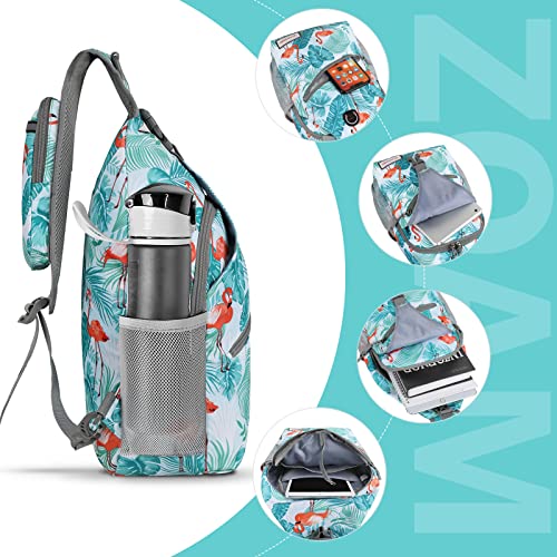 ZOMAKE Sling Bag,Small Crossbody Sling Backpack,Water Resistant Shoulder Daypack for Travel,Anti Thief Chest Bag for Hiking(Flamingo Blue) - color: Flamingo Blue