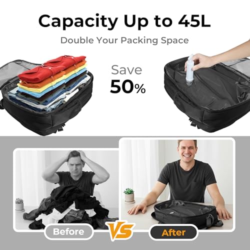 Vacuum Seal Travel Backpack Expandable with Compression System Carry-on Backpack with 17" Laptop Mochila, Water Bottle Pocket, Personal Item Backpack for Weekender Business Hiking, Water Resistant - color: Black, size: 40L