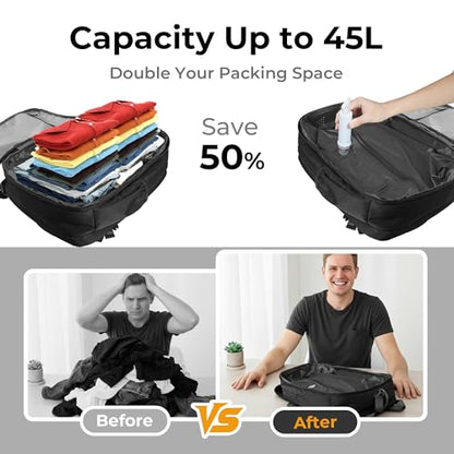 Vacuum Seal Travel Backpack Expandable with Compression System Carry-on Backpack with 17" Laptop Mochila, Water Bottle Pocket, Personal Item Backpack for Weekender Business Hiking, Water Resistant - color: Black, size: 40L