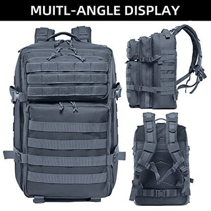 45L Military Tactical Backpack Hiking Backpacks Tactical Gear Camo Back Pack Army Molle Bag Rucksack Fitness Daypack - color: Grey