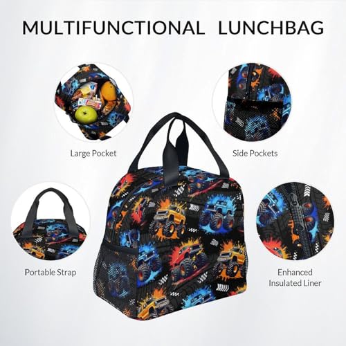 Toddler Backpack Set - 3Pcs Truck Backpacks for Boys - Kids Bookbag with Lunch Box & Pencil Case - Durable School Bag for Kindergarten/Preschool/Elementary (17 Inch) - color: Multicolor