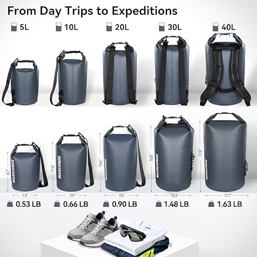 MARCHWAY Floating Waterproof Dry Bag Backpack 5L/10L/20L/30L/40L, Roll Top Sack Keeps Gear Dry for Kayaking, Rafting, Boating, Swimming, Camping, Hiking, Beach, Fishing - color: Grey, size: 5L