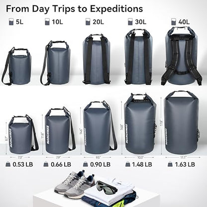 MARCHWAY Floating Waterproof Dry Bag Backpack 5L/10L/20L/30L/40L, Roll Top Sack Keeps Gear Dry for Kayaking, Rafting, Boating, Swimming, Camping, Hiking, Beach, Fishing - color: Grey, size: 5L