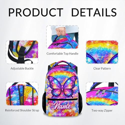 Girls Backapck Personalized Butterfly School Bag for Kids - Lightweight Toddler Bookbag with Side Pockets, Children Daypack for Preschool/Kindergarten (17 Inch) - color: Purple
