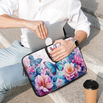 14 15 15.4 15.6 inch Laptop Handle Bag Computer Bag, Pouch Holder Notebook Sleeve Cover Soft Case Compatible for Dell,Lenovo,Toshiba HP, Asus Notebook-Pink Flower Butterfly - color: Pink Flower Butterfly