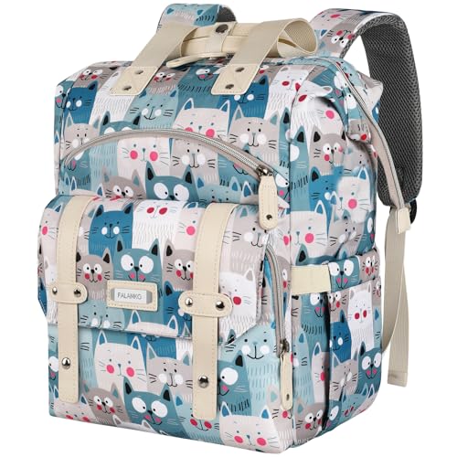 FALANKO Laptop Backpack for Women,Teacher Doctor Nurse Work Purse Bag for 15.6 Inch Laptop,Cute Cartoon Pattern backpack With RFID Anti Theft Pocket, Large Travel Bookbag for Women - color: Cat Pattern, size: 15.6 Inch