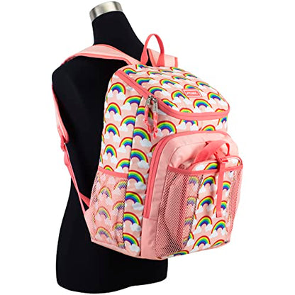 FUEL Lunch Backpack Set Teens Student Water Resistant Bookbag Bag Soft Reusable Insulated Cooler Lunch Box Thermal Travel Office Lunch Bag, Rainbow - color: Coral