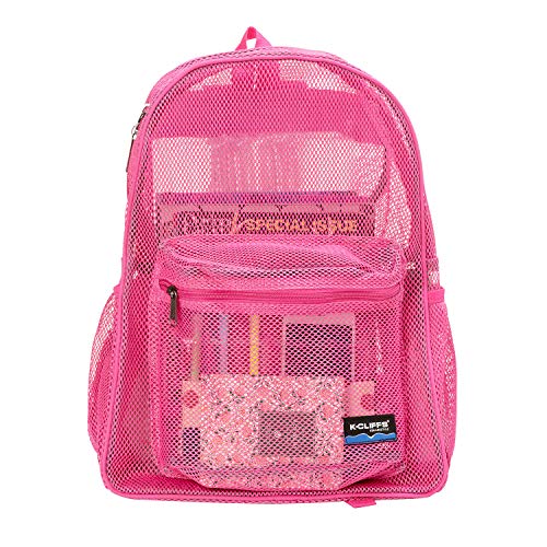 K-Cliffs Heavy Duty Mesh Backpack Quality Classic Student Net Bookbag Durable See Through Simple Netting Daypack Deluxe Basic School Bag Hot Pink - color: Hot Pink