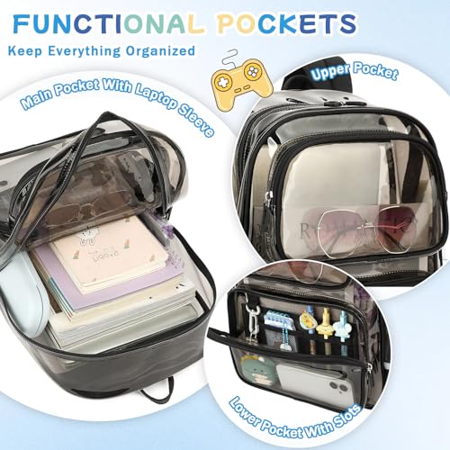 Sisipoet Clear Backpack for Girls, Heavy Duty PVC Transparent Bookbag for School, Classic Casual Kids Backpacks, Smokey - color: Black and Gray