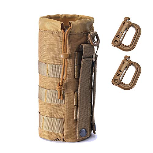 Upgraded Sports Water Bottles Pouch Bag, Tactical Drawstring Molle Water Bottle Holder Tactical Pouches, Travel Mesh Water Bottle Bag Tactical Hydration Carrier - color: Tan