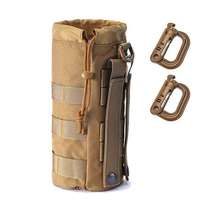 Upgraded Sports Water Bottles Pouch Bag, Tactical Drawstring Molle Water Bottle Holder Tactical Pouches, Travel Mesh Water Bottle Bag Tactical Hydration Carrier - color: Tan