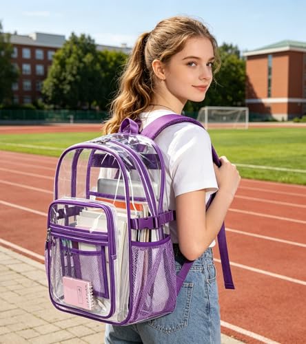 abshoo Big Heavy Duty Clear Backpack for School Girls Transparent Bookbag for Middle High School (Dark Purple) - color: Dark Purple
