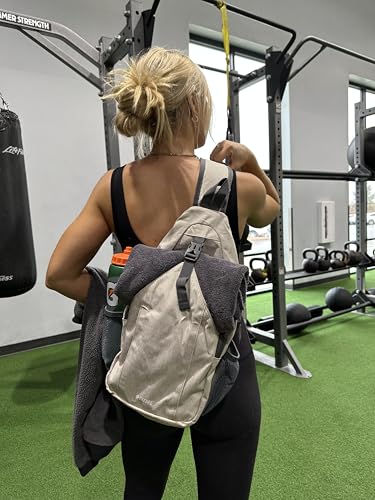 G4Free Sling Bag for Men and Women, RFID Blocking Crossbody Bag, Lightweight Sling Backpack for Travel, Hiking, Walking and Daily Use - color: Ivory/Tan