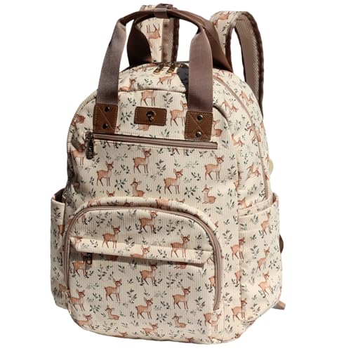 ESVAN Diaper Bag Backpack, Large Capacity Multifunction Baby Essentials Fashion Travel Pack Linen Canvas office Laptop Bag (Corduroy Fawn) - color: Corduroy Fawn