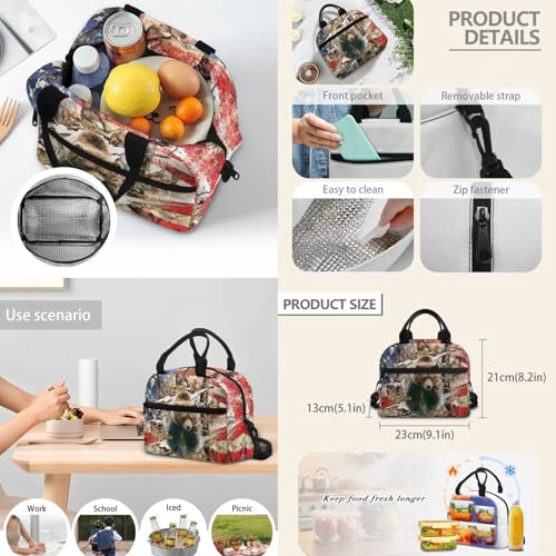 3Pcs Teens Backpack Set 17 Inch Daypack USA Bear 3 in 1 Lager Capacity School Bag with Lunch Bag and Pencil Case - color: Usa Bear