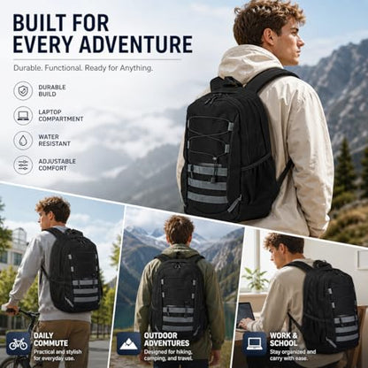 Hiking Travel Backpacks Men and Women, Lightweight Waterproof Laptop Backpack Outdoor Camping Backpack Hiking Daypack for Travel, Trekking, Work 26L (Black) - color: Black