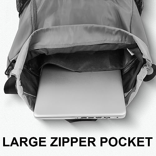 Drawstring Backpack with Mesh Pockets String Gym Bag Sackpack Sandproof Water Resistant Beach Backpack for Men Women - color: Gradient Gray