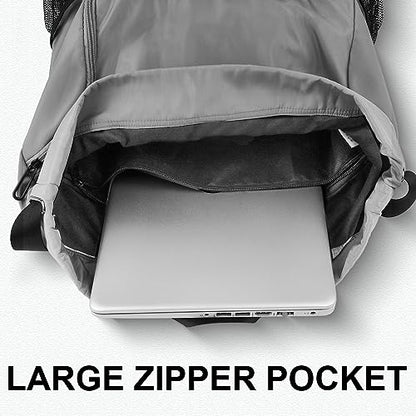 Drawstring Backpack with Mesh Pockets String Gym Bag Sackpack Sandproof Water Resistant Beach Backpack for Men Women - color: Gradient Gray