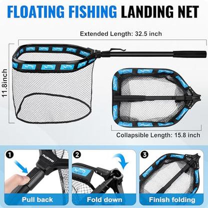 PLUSINNO Fishing Gear,Full Fishing Pole kit Include Fishing Rod and Reel Combo, Tackle Box with Fishing Lures, Fishing Accessories, Fishing Pliers,Fishing Gifts for Men with Fishing Tool Kit - style: Blue Fishing Combo With Fishing Net