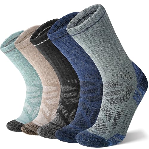 ANTSANG Merino Wool Hiking Socks, Enhanced Breathability, Targeted Cushion Thermal Socks for Men and Women, 5 Pairs - color: Blue/Brown/Black, size: Medium