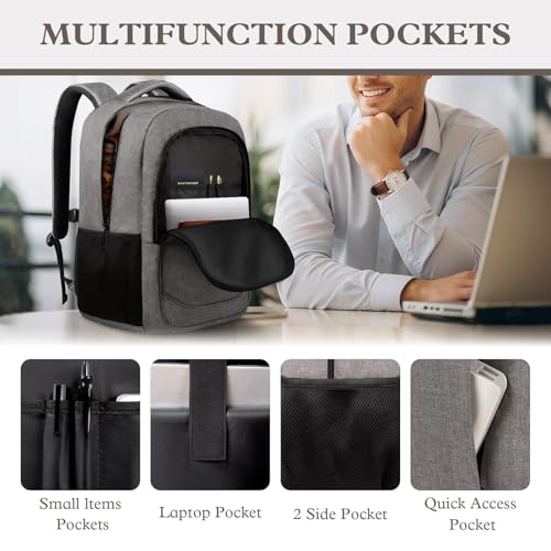 Travel Backpack, Laptop Backpack for Men Women, 17 Inch Water Resistant Slim Casual Daypack College Travel Computer Nurse Work Bag Gifts for Men & Women, Grey - color: Grey, size: 17.3 Inch(40L)