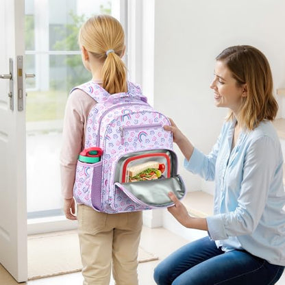mibasies Kids Backpack for Girls 5-8: Water-Resistant School Bookbag for Kindergarten and Elementary - Rainbow Purple - color: Rainbow Purple, style: Kids-15"h