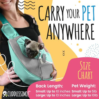 Cuddlissimo! Pet Sling Carrier - Small Dog Puppy Cat Carrying Bag Purse Pouch - For Pooch Doggy Doggie Yorkie Chihuahua Baby Papoose Bjorn - Travel Front Backpack Chest Body Holder Pack To Wear (Teal) - color: Blue Lagoon