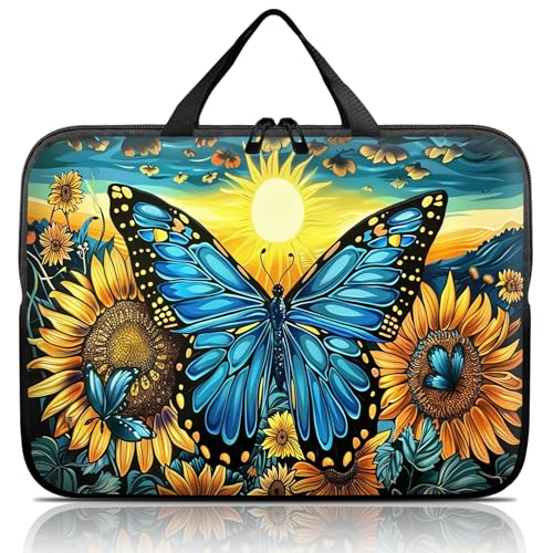 14 15 15.4 15.6 inch Laptop Handle Bag Computer Bag, Pouch Holder Notebook Sleeve Cover Soft Case Compatible for Dell,Lenovo,Toshiba HP, Asus Notebook-Blue Butterfly Sunflower - color: Blue Butterfly Sunflower