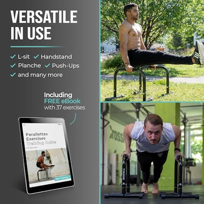 PULLUP & DIP Fitness Parallettes, Medium Parallette Bars For Calisthenics, Crossfit & Gymnastics, Handstand Bars With Extra Wide Handle & No Wobbling