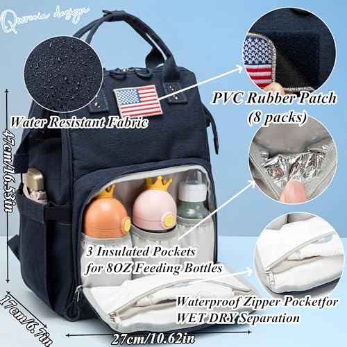 Diaper Bag Backpack for Dad and Mom with USB Charging Port Stroller Straps and Insulated Pocket,army military Travel Nappy Backpack for Daddy/Mommy (Navy) - color: Navy