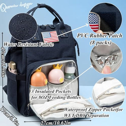 Diaper Bag Backpack for Dad and Mom with USB Charging Port Stroller Straps and Insulated Pocket,army military Travel Nappy Backpack for Daddy/Mommy (Navy) - color: Navy