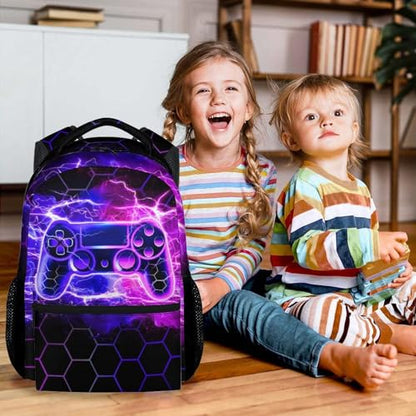School Backpack for Kids - 17 Inch Gaming Backpacks for Boys with Adjustable Straps, Toddler Gamer Schoolbag for Kindergarten Elementary - color: Pink