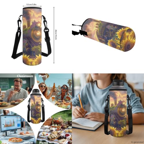 ZDCUSTOM Sunflower Train Backpack with Lunch Box for School, 17 Inch Bookbag Set for Kids School Backpack with Water Bottle Sleeves, Pencil Case Pouch, Keychain, Back to School Supplies - color: Sunflower Train