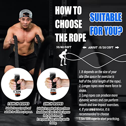 Perantlb Battle Rope With Wear-Resistant Nylon Protective Sleeve - Heavy Battle Rope for Strength Training, Home Fitness Exercise - Anchor Strap Kit Included - style: 1.5" x 50 ft Length