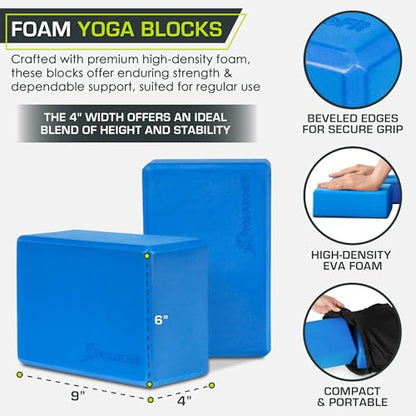 ProsourceFit Foam Yoga Blocks, High Density EVA Yoga Bricks 4”x 6” x 9” (Set of 2) - color: Blue