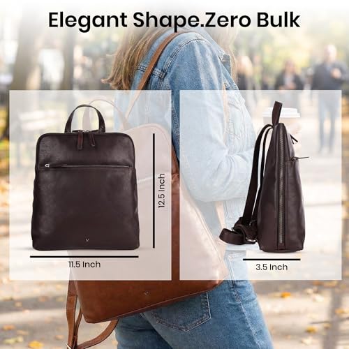Genuine Leather Backpack for Women - 12.5 Inch with Adjustable Shoulder Strap - Stylish and Durable (Chestnut) - color: Chestnut