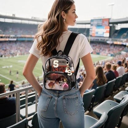 PIG PIG GIRL Clear Backpacks for Stadium Events Approved 12×6×12 Clear Bookbag for Women Mini Transparent Letter Back Pack, Semi-black, Letter-S - color: Semi Black, style: S