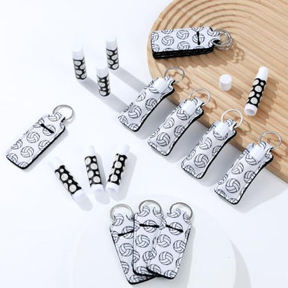 24 Sets Volleyball Party Favors Lip Balm and Lipstick Holder Keychain Bulk Sport Ball Team Gifts Natural Moisturizing Lip Balm Keychains Portable Pouch for Team Volleyball Sports Party Supplies - style: Volleyball