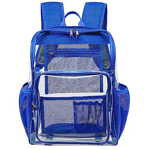 Clear Backpacks for School Large Clear Bookbag with Multi-Pockets PVC Transparent Backpack for College,Blue - color: Blue-1pack