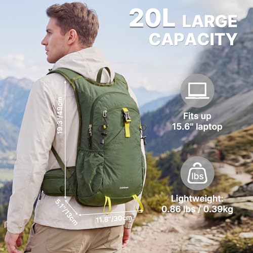 G4Free 20L Hiking Backpack with Waist Strap for Women Men, Lightweight Waterproof Daypack for Travel Camping Outdoor, Green - color: Green
