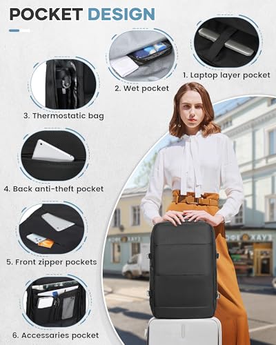 BOXSAM Vacuum Travel Backpack with Pump for Women Personal Item Carry on Backpacks 18x14x8 inches Flight Approved Laptop Waterproof Work Compression bags Casual Daypack Black - color: A1-black