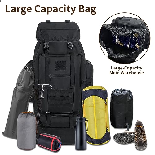 70L/100L Hiking Backpack with USB Charging Port, Expandable Large Military Tactical Backpack, Waterproof MOLLE Rucksack Travel Backpacking Daypack for Camping Climbing (Black) - color: 100l Black-usb Port