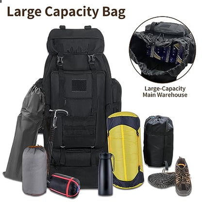 70L/100L Hiking Backpack with USB Charging Port, Expandable Large Military Tactical Backpack, Waterproof MOLLE Rucksack Travel Backpacking Daypack for Camping Climbing (Black) - color: 100l Black-usb Port