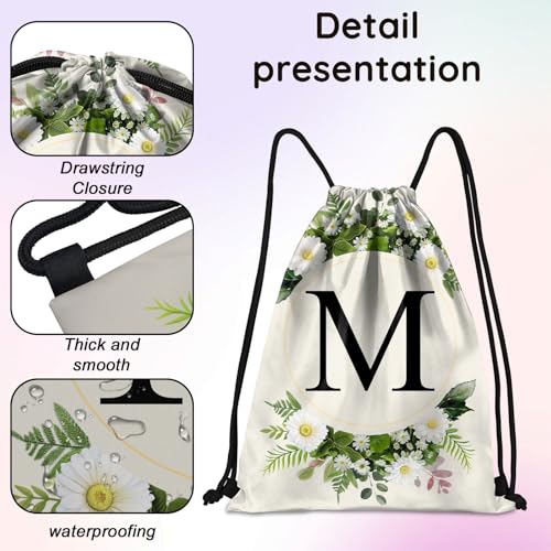 Initial Letter Drawstring Backpack String Sports Gym Bags Waterproof Sackpack Cute for Men Women Beach (13"×17") (Letter-M) - color: Letter-m