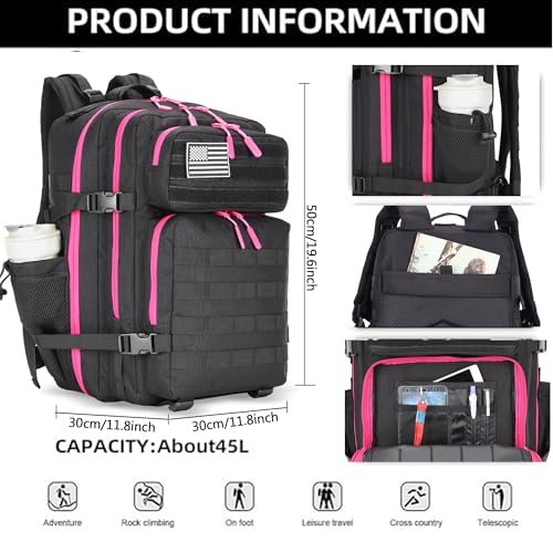 Lovelinks21 45L Tactical Assault Backpack 3 day assault pack with Molle Waterproof backpack Rucksack for Tactical Backpacks (Black Rose) - color: Black Rose