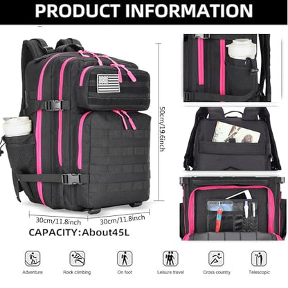 Lovelinks21 45L Tactical Assault Backpack 3 day assault pack with Molle Waterproof backpack Rucksack for Tactical Backpacks (Black Rose) - color: Black Rose