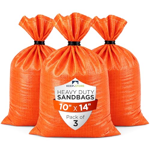 Heavy Duty Sand Bags Pack of 3, Bright Orange Empty Sandbags with Built-In Ties, Woven Polypropylene UV Protection 1600 Hours, Fillable Bags for Flood Control, Weight, 10x14 inches, 15 Pounds Volume - size: 10"W x 14"L, style: Pack of 3