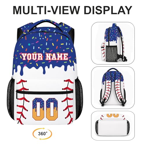 Personalized Baseball Drip Backpack, Blue Ice Cream Print Travel Bag, Multi Pocket Everyday Backpack (#4) - color: #4